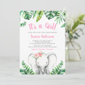 Oerwoud Elephant Girl Baby Shower Invitations Kaart (Staand voorkant)