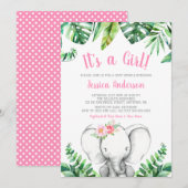 Oerwoud Elephant Girl Baby Shower Invitations Kaart (Voorkant / Achterkant)