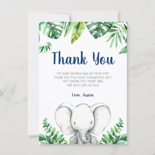 Oerwoud Elephant Navy Boy Baby shower Bedankkaart