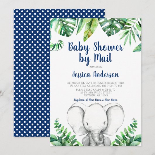 Oerwoud Elephant Navy Boy Baby shower per post Kaart (Voorkant / Achterkant)