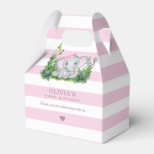 Oerwoud Elephant Pink 1st Birthday Party Dank u Bedankdoosjes (Achterkant)