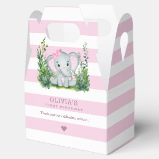 Oerwoud Elephant Pink 1st Birthday Party Dank u Bedankdoosjes