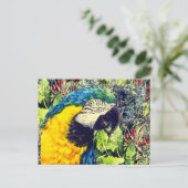 Oerwoud en een blauwgele ara feestdagenkaart (Staand voorkant)