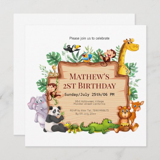 oerwoud en wilde dieren Giraffe Birthday Kaart (Voorkant / Achterkant)