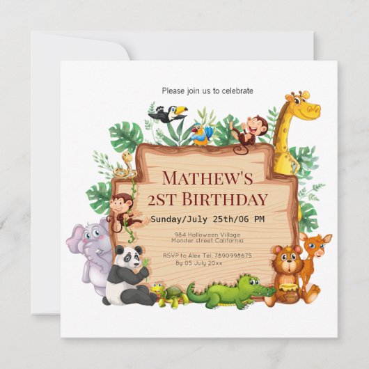 oerwoud en wilde dieren Giraffe Birthday Kaart (Voorkant)