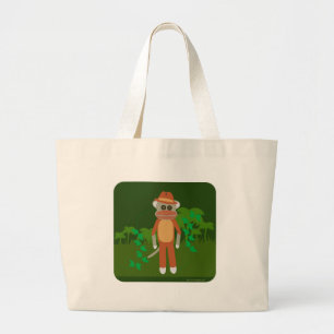 Oerwoud Explorer Sock Monkey Grote Tote Bag