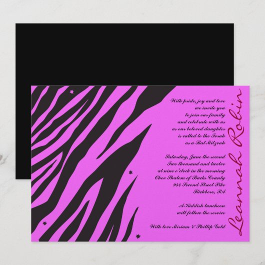 OERWOUD FEVER Bat Bar Mitzvah Invitation Roze Kaart (Voorkant / Achterkant)