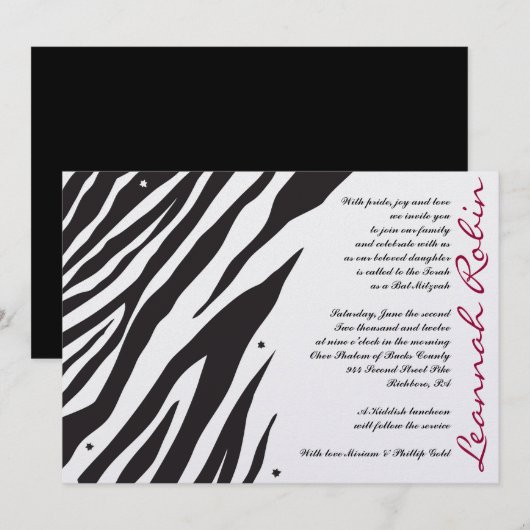 OERWOUD FEVER Bat Bar Mitzvah Uitnodiging (Voorkant / Achterkant)