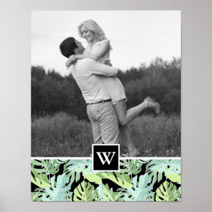 Oerwoud Floral Pattern Foto en Initiaal toevoege Poster