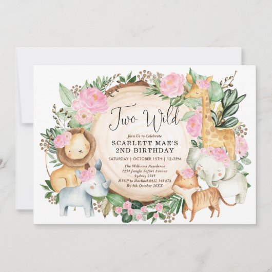 Oerwoud Floral Safari Wilde Dieren 2e verjaardag Kaart (Voorkant)