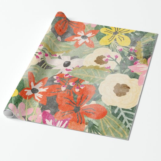 Oerwoud Flowers Wrapping Paper Cadeaupapier (Uitgerold)