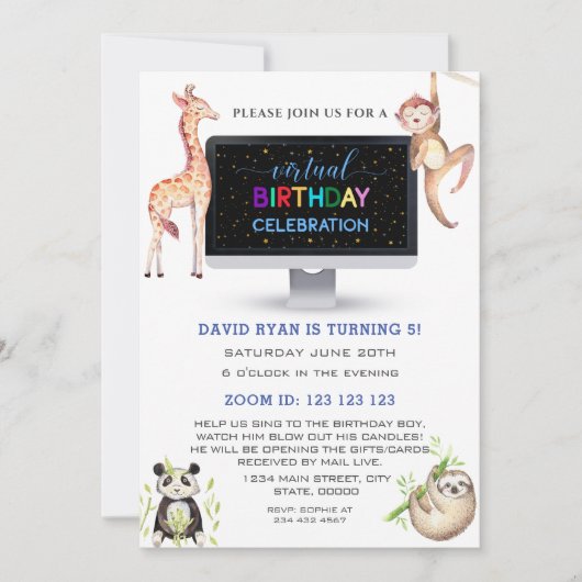 Oerwoud Forest Friends Boy Virtual Birthday Party Kaart (Voorkant)