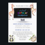 Oerwoud Forest Friends Boy Virtual Birthday Party Kaart<br><div class="desc">IEDERE LEEFTIJD voor kinderen! Gastheer een virtueel verjaardagsfeest en vier met vrienden en familie. Een prachtig ontwerp met een moderne zwarte desktop, een panda-beer, een sleuf, een aap giraf-oerwoud-vriend in de waterverf, een kleurrijke typografie van de "virtuele verjaardagsfeestdag". Het gebruik personaliseert hulpmiddel om uw info toe te voegen. Ga voor...</div>