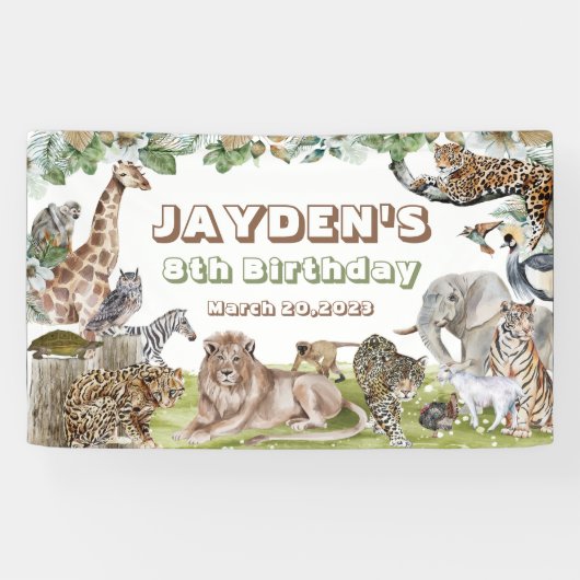 Oerwoud Forest Wild Animals Birthday Banner (Horizontaal)