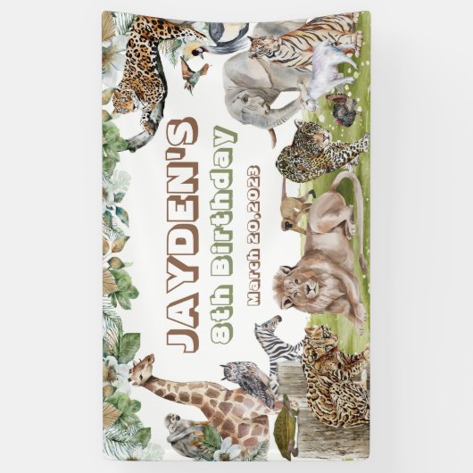 Oerwoud Forest Wild Animals Birthday Banner (Verticaal)