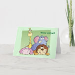 Oerwoud Friends Kind Birthday Card Kaart<br><div class="desc">Deze schattige verjaardagskaart van het kind kenmerkt vier oerwouden van de cartoon, met inbegrip van een giraffe, een olifant, een hippo, en een leeuw op een groene achtergrond van twee tonnen. De tekst aan de voorkant en aan de binnenkant is volledig aanpasbaar, zodat kunt u het veranderen om het even...</div>