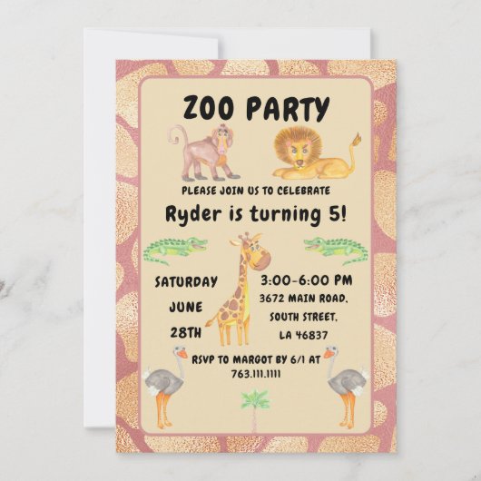 Oerwoud Fun Awaits: Kinder Zoo Party Birthday Kaart (Voorkant)