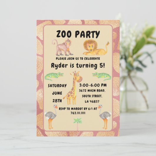 Oerwoud Fun Awaits: Kinder Zoo Party Birthday Kaart (Staand voorkant)