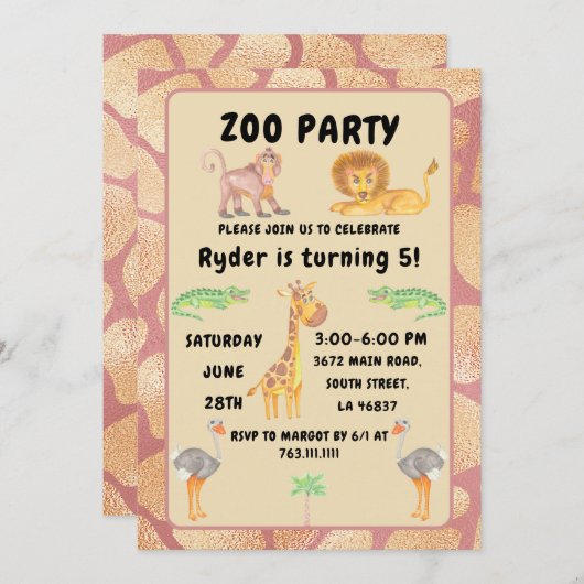 Oerwoud Fun Awaits: Kinder Zoo Party Birthday Kaart (Voorkant / Achterkant)