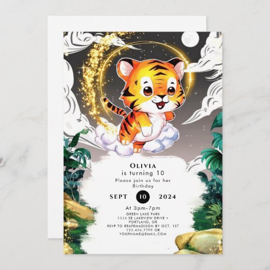 Oerwoud Fun Tiger Verjaardag Kaart (Voorkant / Achterkant)