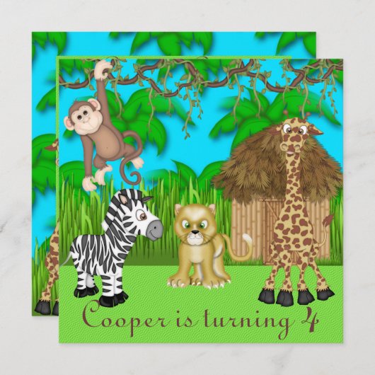 Oerwoud Fun Verjaardagsuitnodiging Kaart (Voorkant / Achterkant)