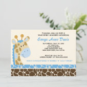 Oerwoud Giraffe Afdrukken (blauw) Baby shower 5x7 Kaart (Staand voorkant)