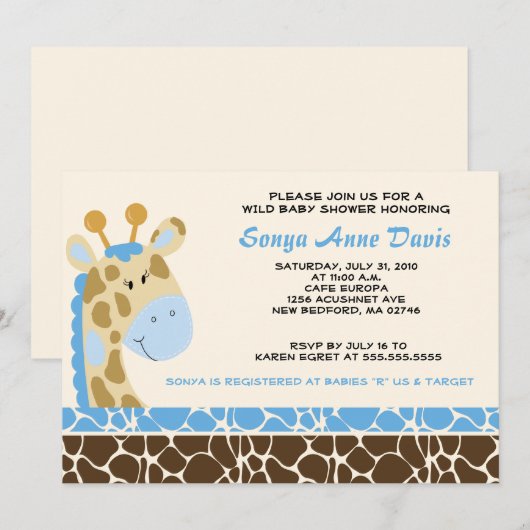 Oerwoud Giraffe Afdrukken (blauw) Baby shower 5x7 Kaart (Voorkant / Achterkant)