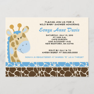 Oerwoud Giraffe Afdrukken (blauw) Baby shower 5x7  Kaart