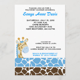 Oerwoud Giraffe Afdrukken (blauw) Baby shower 5x7 Kaart