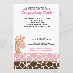 Oerwoud Giraffe Afdrukken (roze) Baby shower 5x7 U Kaart
