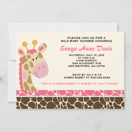 Oerwoud Giraffe Afdrukken (roze) Baby shower 5x7 U Kaart (Voorkant)