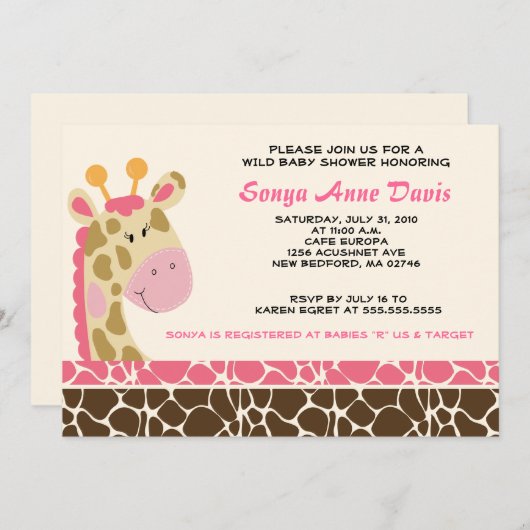 Oerwoud Giraffe Afdrukken (roze) Baby shower 5x7 U Kaart (Voorkant / Achterkant)