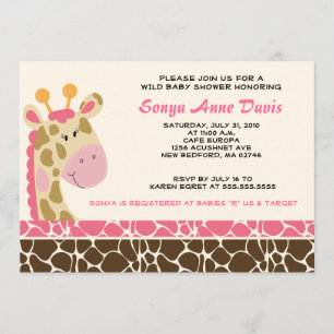 Oerwoud Giraffe Afdrukken (roze) Baby shower 5x7 U Kaart