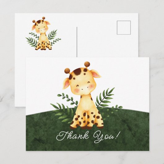 Oerwoud Giraffe Baby shower Dank u Briefkaart (Voorkant / Achterkant)