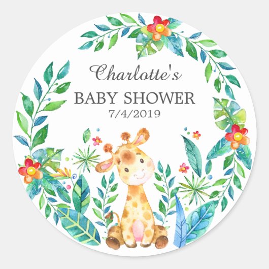 Oerwoud Giraffe Baby shower Dank u voor Sticker (Voorkant)