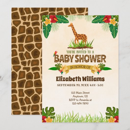 Oerwoud Giraffe Baby shower Kaart (Voorkant / Achterkant)