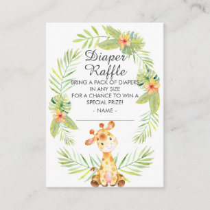 Oerwoud Giraffe Baby shower Luier Raffle Informatiekaartje