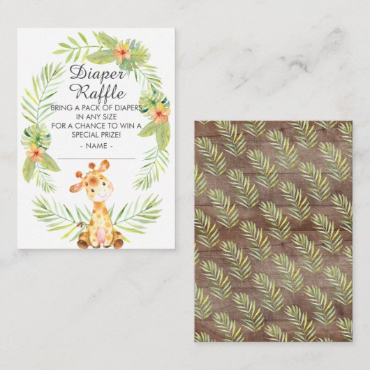 Oerwoud Giraffe Baby shower Luier Raffle Informatiekaartje (Voorkant / Achterkant)