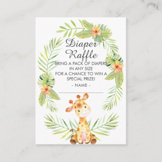 Oerwoud Giraffe Baby shower Luier Raffle Informatiekaartje (Voorkant)