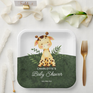 Oerwoud Giraffe Baby shower Papieren Borden Bordje