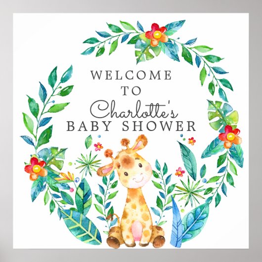 Oerwoud Giraffe Baby shower Welkomstwoord Poster (Voorkant)