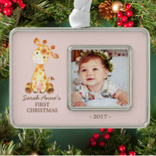 Oerwoud Giraffe Babys 1e Kerstmis Foto Ornament