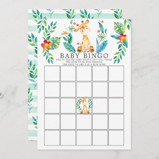 Oerwoud Giraffe BINGO Baby shower Game Kaart (Voorkant / Achterkant)