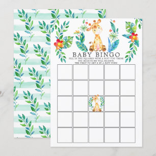 Oerwoud Giraffe BINGO Baby shower Game Kaart