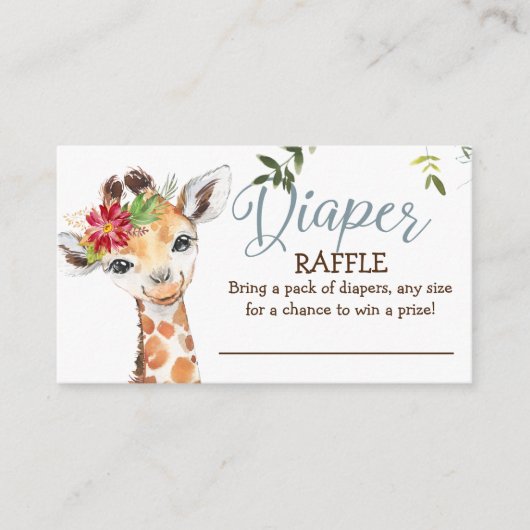 Oerwoud Giraffe Blauw Grijs Luier Raffle Baby show Informatiekaartje (Voorkant)