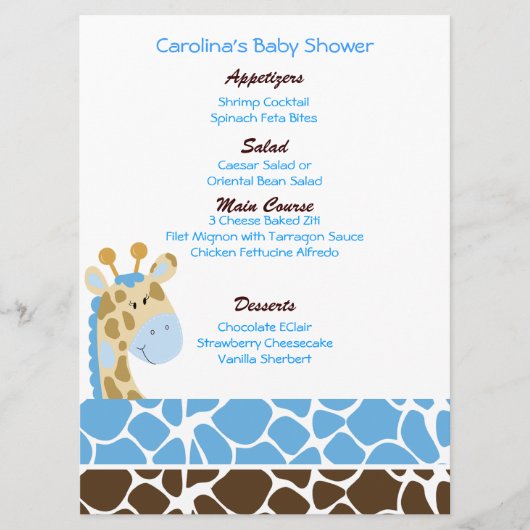 Oerwoud Giraffe Blue Custom Baby shower Menu
