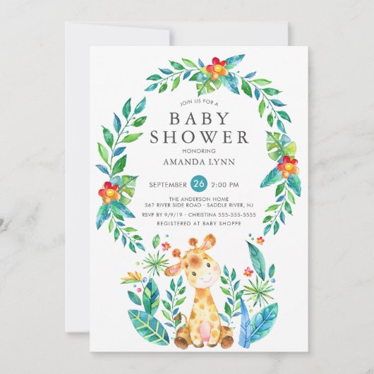 Oerwoud Giraffe Boy Baby shower Kaart (Voorkant)