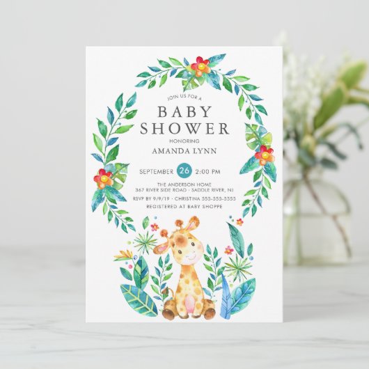 Oerwoud Giraffe Boy Baby shower Kaart (Staand voorkant)