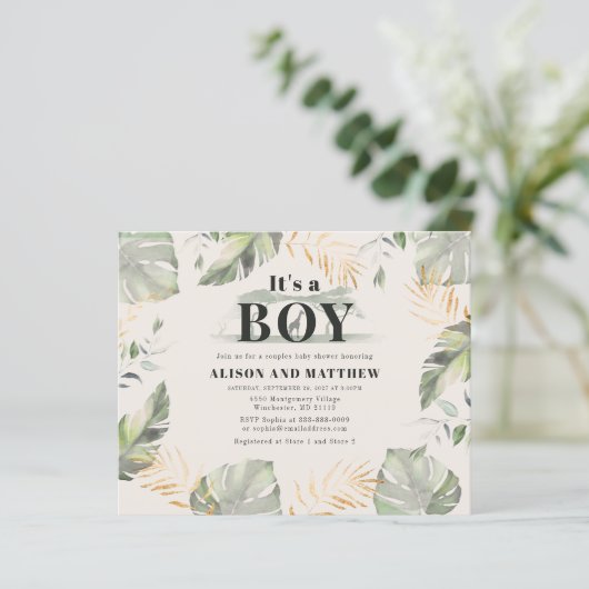 Oerwoud Giraffe Jongen Baby shower Uitnodiging (Staand voorkant)