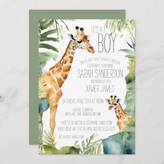 Oerwoud Giraffe Maak kennis met het Baby shower Kaart (Voorkant / Achterkant)